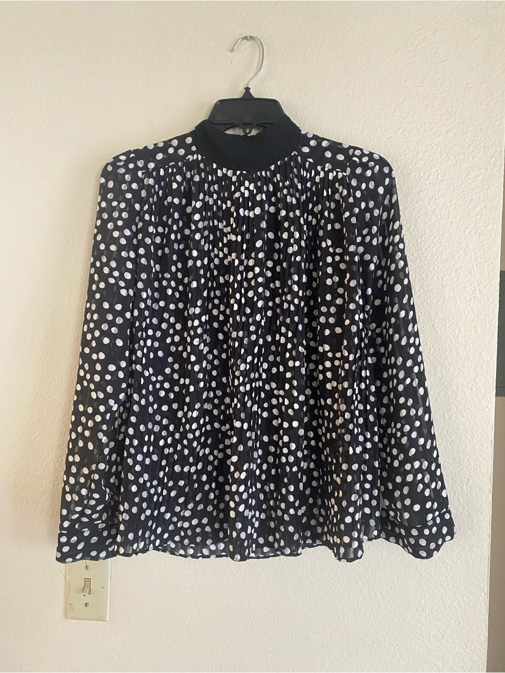 Zara Black White Polka dots blouse adomed with a tie neckline Size: M